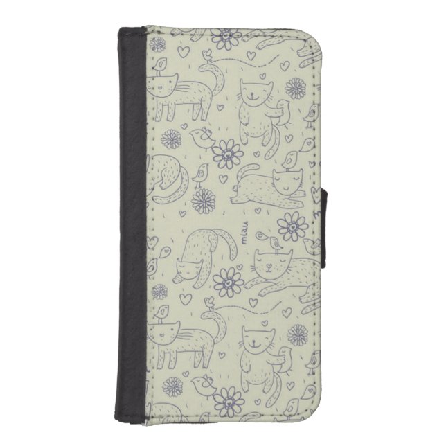 Cartoon pattern with funny cats iPhone wallet case (Front)