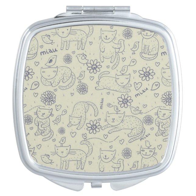 Cartoon pattern with funny cats makeup mirror (Front)