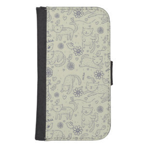 Cartoon pattern with funny cats wallet phone case for samsung galaxy s4