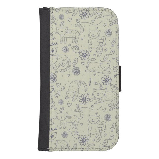 Cartoon pattern with funny cats samsung galaxy wallet case (Front)