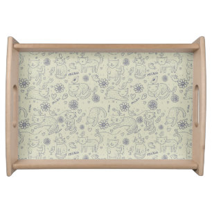 Cartoon pattern with funny cats serving tray