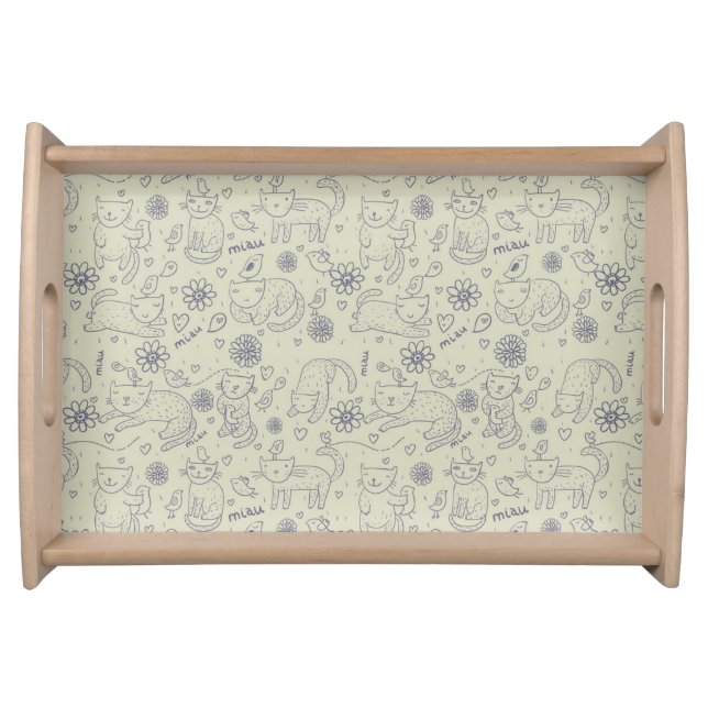 Cartoon pattern with funny cats serving tray (Front)