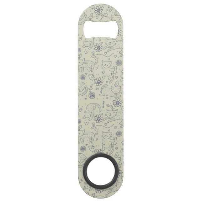 Cartoon pattern with funny cats speed bottle opener (Front)