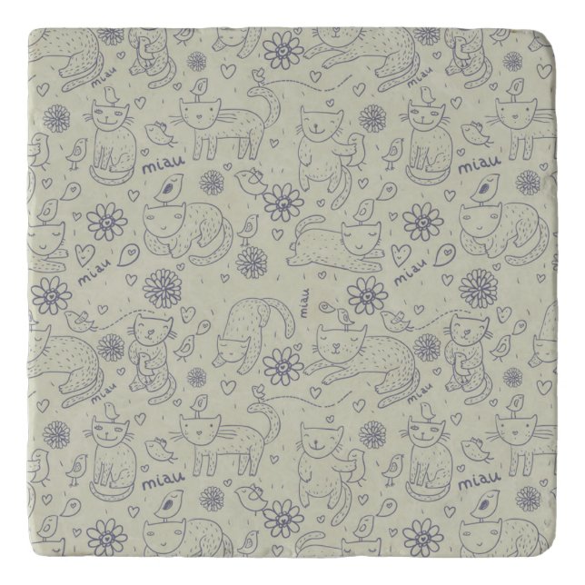 Cartoon pattern with funny cats trivet (Front)
