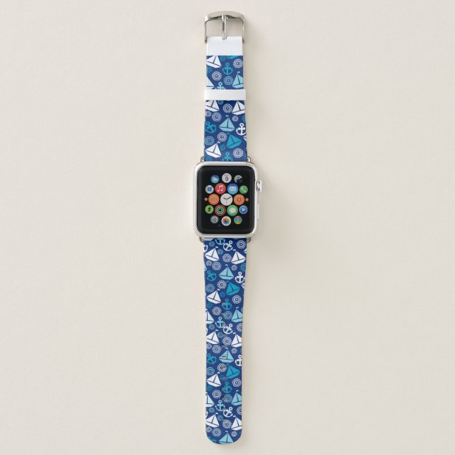 Cartoon Pattern With Sailboats Apple Watch Band (Front)