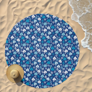 Cartoon Pattern With Sailboats Beach Towel