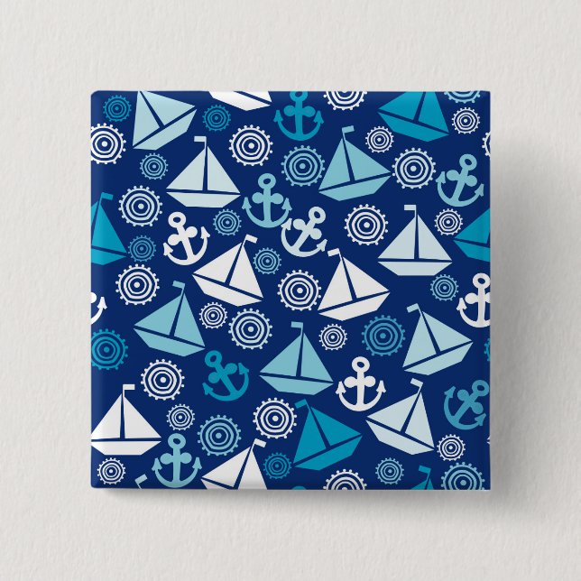 Cartoon Pattern With Sailboats Button (Front)