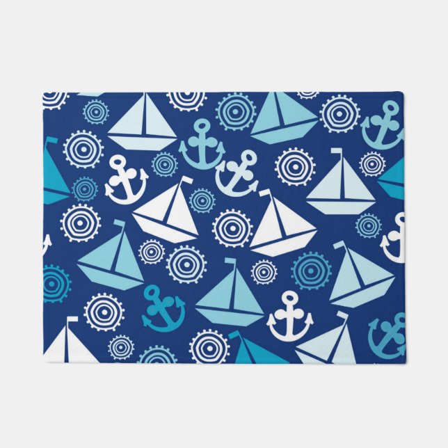 Cartoon Pattern With Sailboats Doormat (Front)