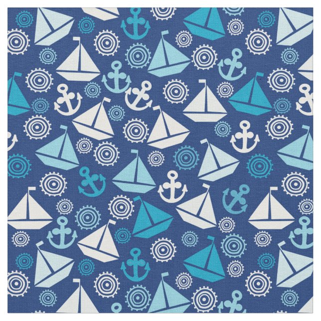 Cartoon Pattern With Sailboats Fabric (Close Up)