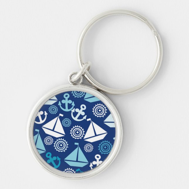 Cartoon Pattern With Sailboats Keychain (Front)