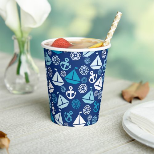 Cartoon Pattern With Sailboats Paper Cups