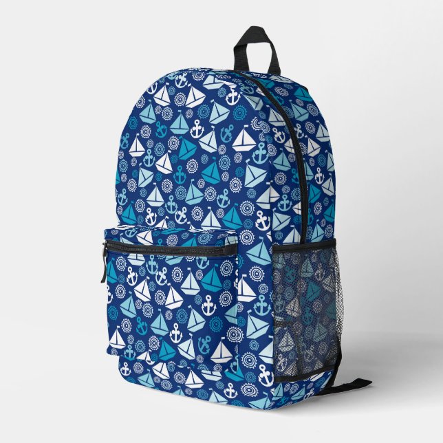 Cartoon Pattern With Sailboats Printed Backpack (Back Corner Right)