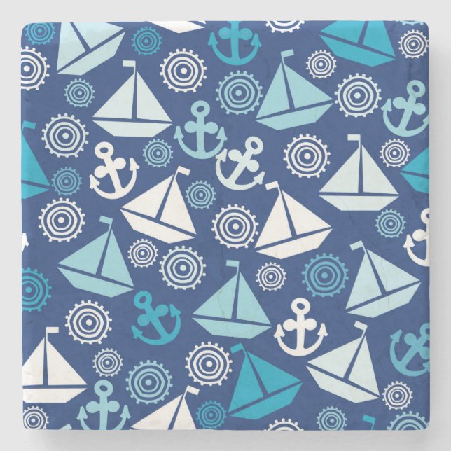 Cartoon Pattern With Sailboats Stone Coaster (Front)