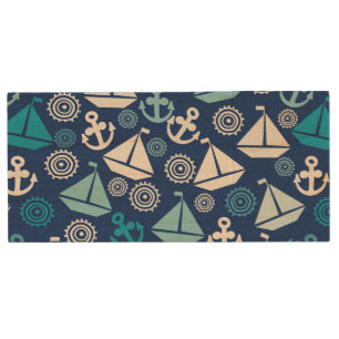 Cartoon Pattern With Sailboats Wood Flash Drive