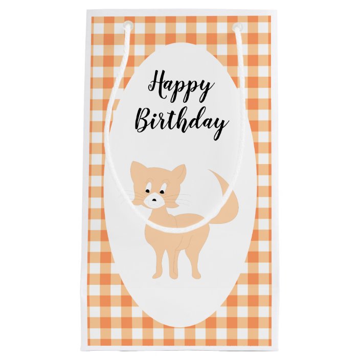 Cartoon peach cat Pretty Puss peach birthday Small Gift Bag | Zazzle.com