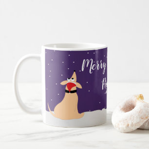Cartoon peach dog Pig Dog in snow Christmas Coffee Mug