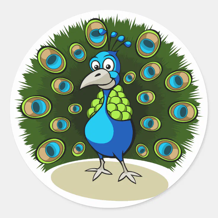 Cartoon Peacock Classic Round Sticker | Zazzle