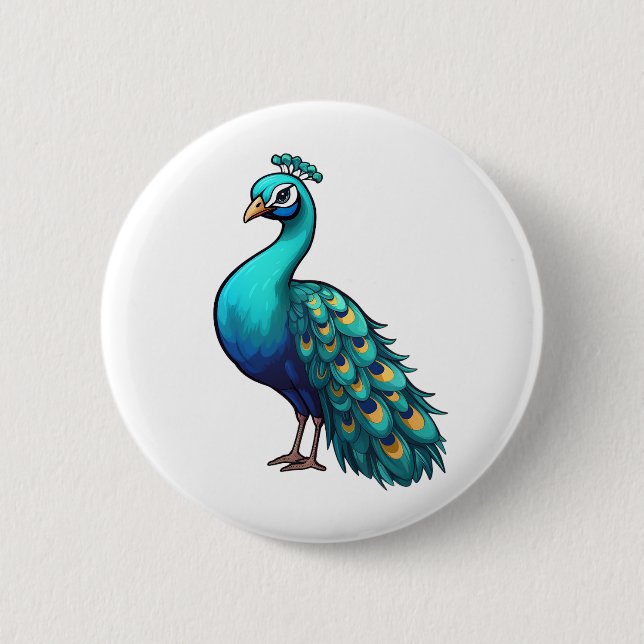 Cartoon peacock illustration button (Front)