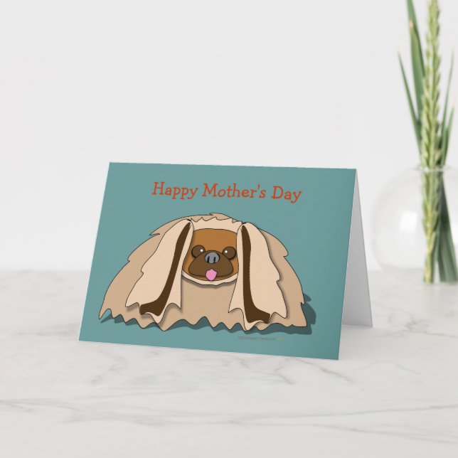 Cartoon Pekingese Dog Mother's Day Card Template (Front)
