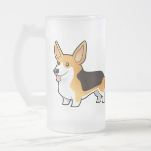 Cartoon Pembroke Welsh Corgi Frosted Glass Beer Mug