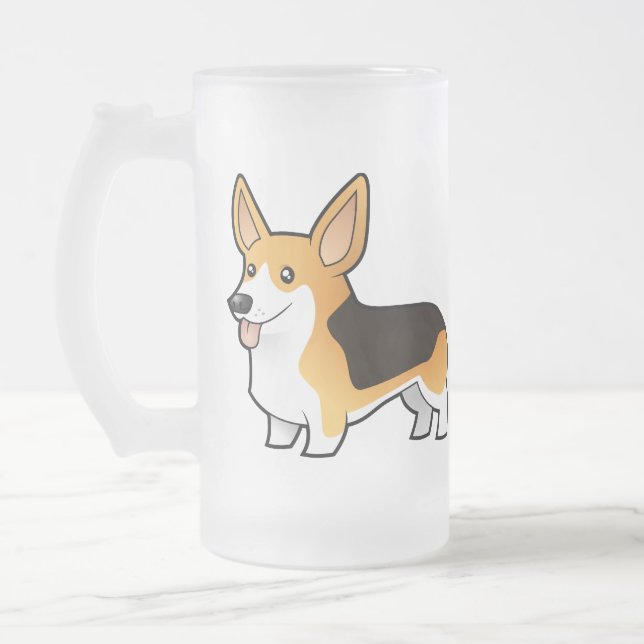 Cartoon Pembroke Welsh Corgi Frosted Glass Beer Mug (Left)