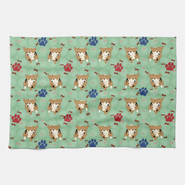 Cartoon Pembroke Welsh Corgi Towel (Horizontal)