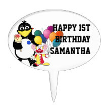 Cartoon penguin and clown