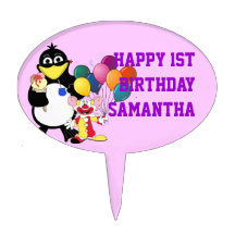 Cartoon penguin and clown