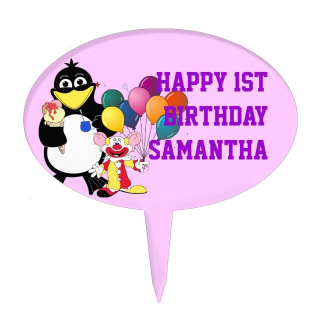 Cartoon penguin and clown cake topper (Front)