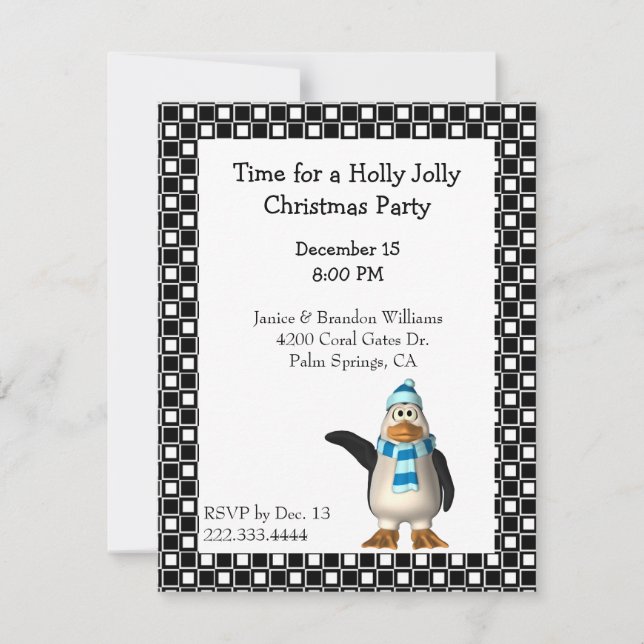 Cartoon Penguin Christmas Invitation (Front)