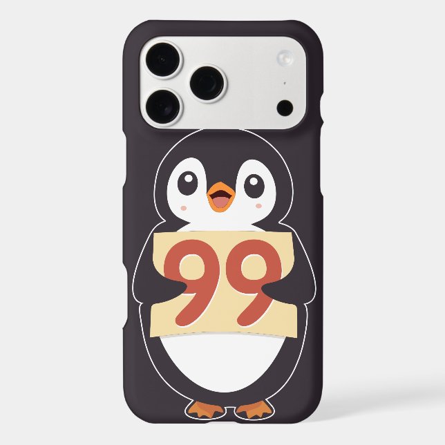 Cartoon Penguin Holding Number 99 iPhone Case (Back)