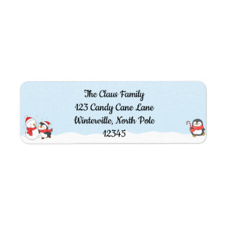 Cartoon Penguin Holiday Card Label