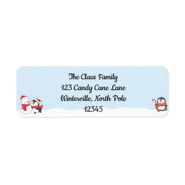 Cartoon Penguin Holiday Card Label (Front)