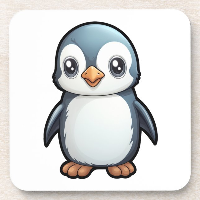Cartoon penguin illustration beverage coaster (Front)