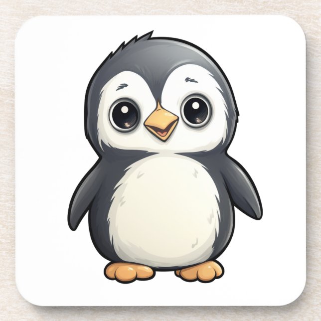 Cartoon penguin illustration beverage coaster (Front)