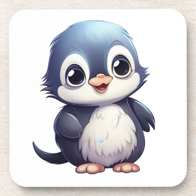 Cartoon penguin illustration beverage coaster (Front)