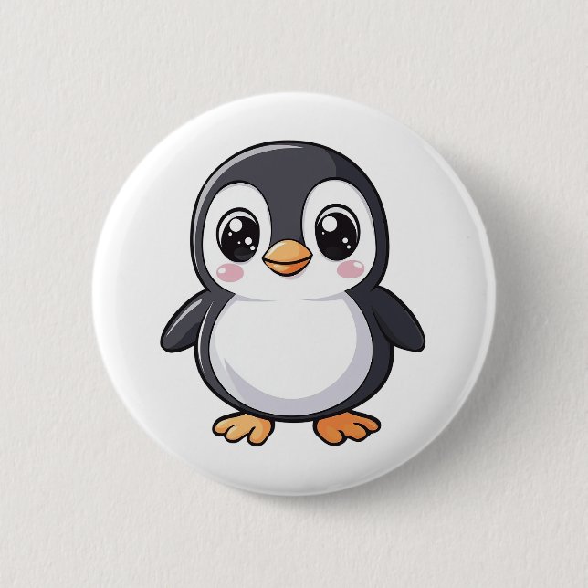 Cartoon penguin illustration button (Front)