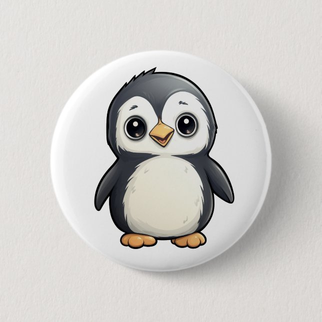 Cartoon penguin illustration button (Front)