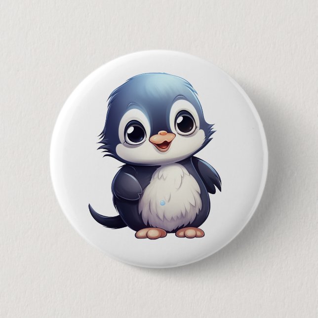 Cartoon penguin illustration button (Front)