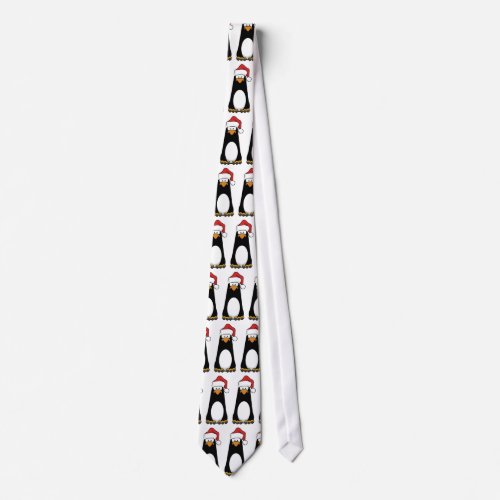 Cartoon Penguin in a Santa Hat Christmas Tie