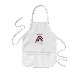 Cartoon Penguin in a Santa Hat Kids' Apron