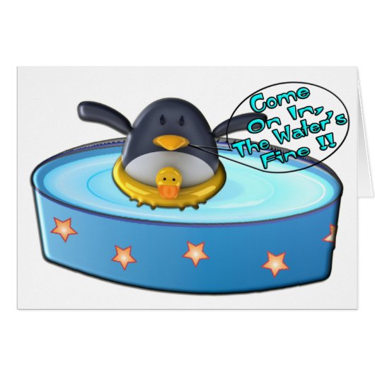 Cartoon Penguin In Pool Cards (Front Horizontal)