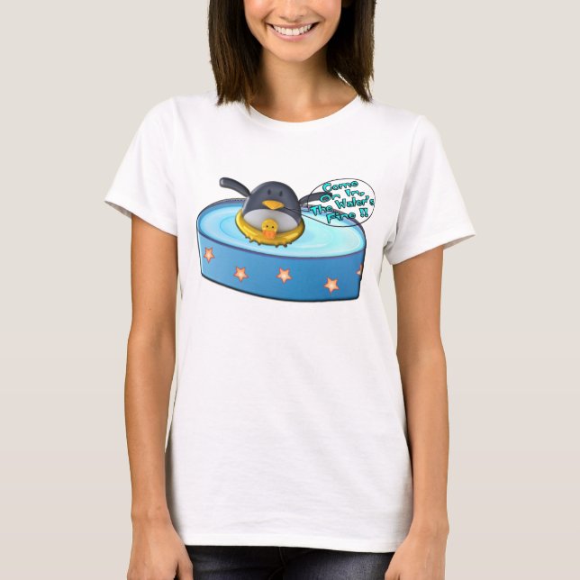 Cartoon Penguin In Pool T-Shirt (Front)