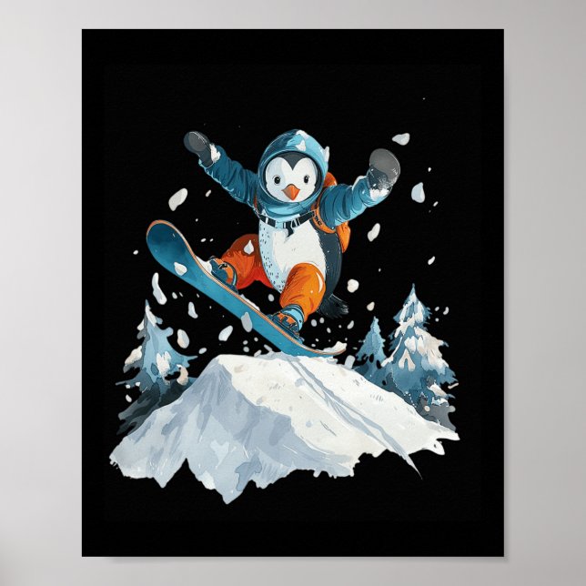 Cartoon Penguin Snowboarding Adventure Winter  Poster (Front)