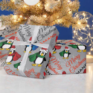Cartoon Penguin Stack - Personalize Wrapping Paper
