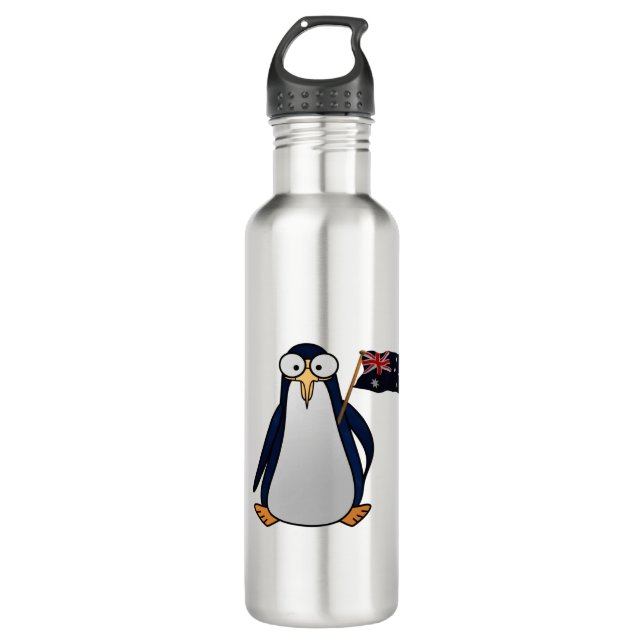 Cartoon Penguin with an Australian flag Stainless Steel Water Bottle (Front)