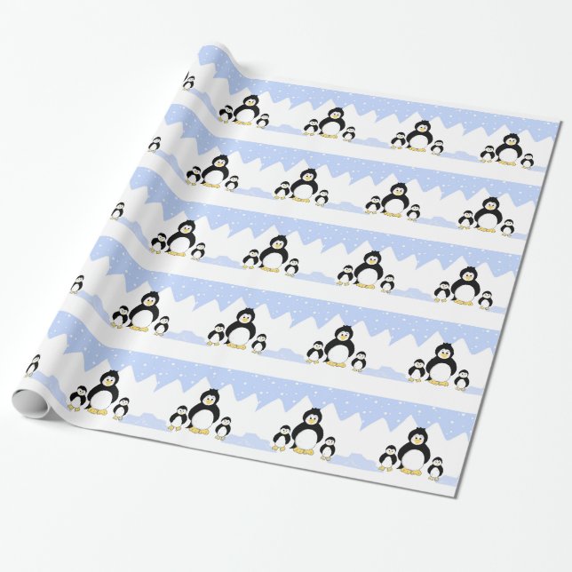 Cartoon Penguins in the Arctic Wrapping Paper (Unrolled)
