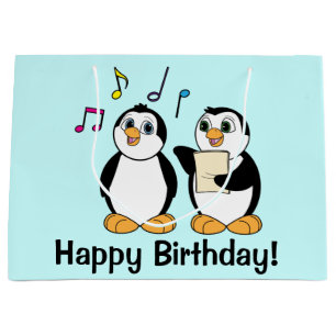 Cartoon Penguins Singing Happy Birthday Large Gift Bag