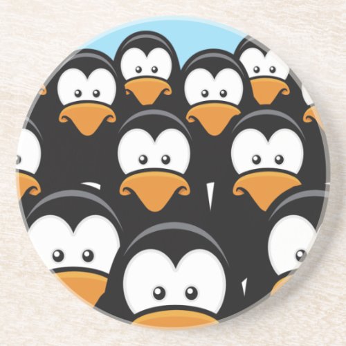 Cartoon Pensive Penguin Army Drink Coaster