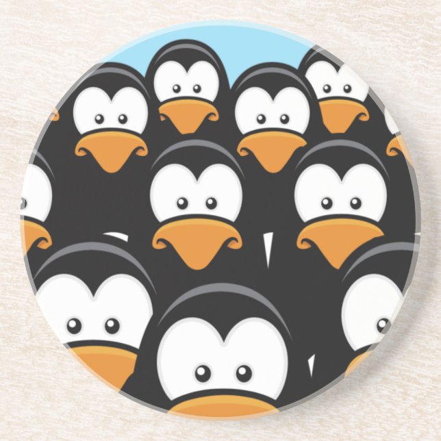 Cartoon Pensive Penguin Army Drink Coaster (Front)